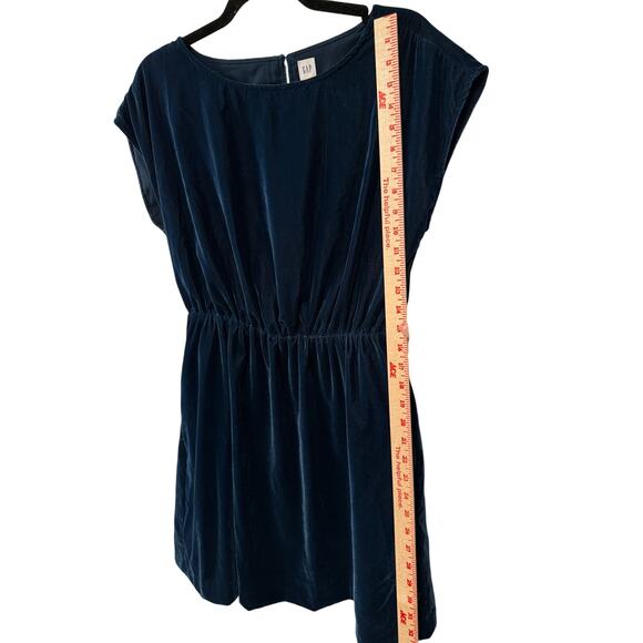 GAP Womans S Velvet Skater Dress Ballet Neck POCKETS Elastic Wasit Navy Blue - Picture 6 of 9